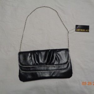 Black Clutch with Silver Chain Shoulder Strap